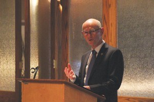 Richard Ireland, pictured here during the state of the municipality address in May, recently met with Parks Canada officials in Ottawa to discuss land use planning and development.  P. Clarke photo.
