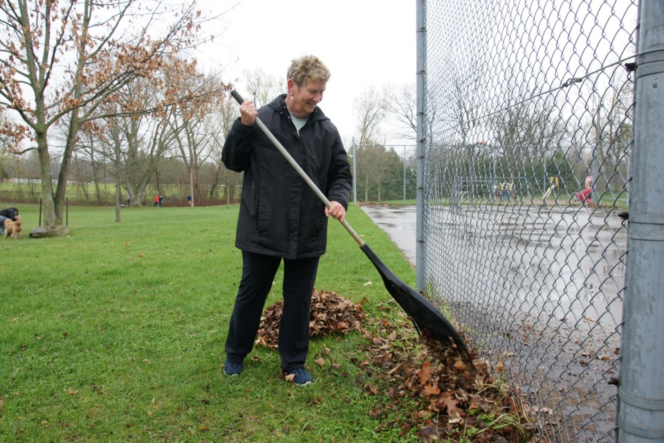 Audi McKay rakes up last year's leaves during the Strabane Park cleanup.