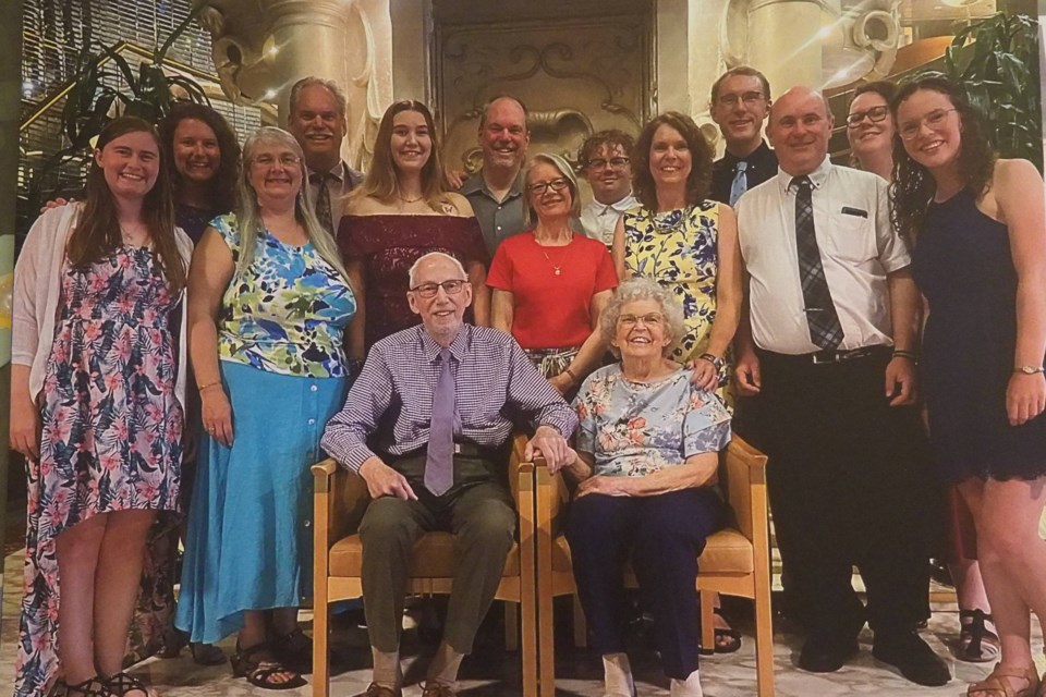 To celebrate their 60th wedding anniversary, Donna and Al Parker (seated), along with the whole family, took a cruise from Boston to Montreal.