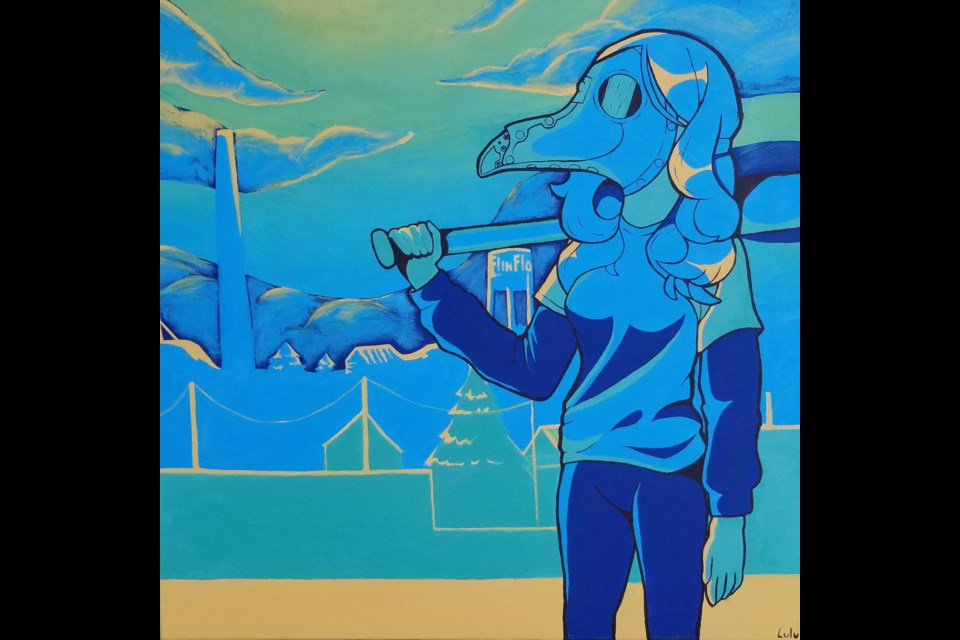Pieces on display at the upcoming Hapnot Collegiate art exhibit at the NorVA Centre include this painting by Grade 12 student Louisa Bone, entitled "She Swallowed Burning Coals".