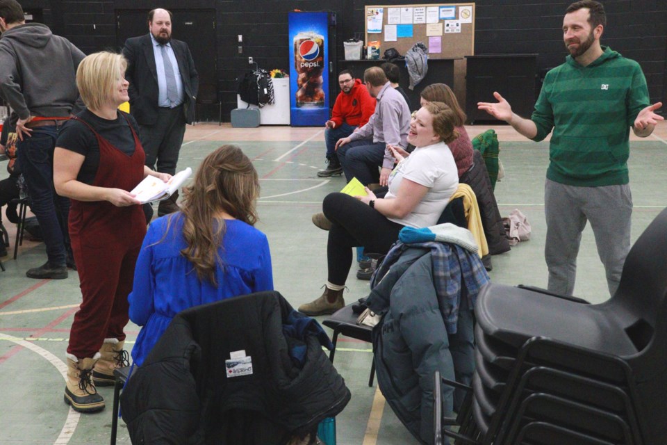 Ham Sandwich players Miranda Bowman, Anna Harrison, Lana Leclerc and Alain Lachapelle prepare during one of the final rehearsals of the troupe's production of "Noises Off". The group will perform the play March 15-16.