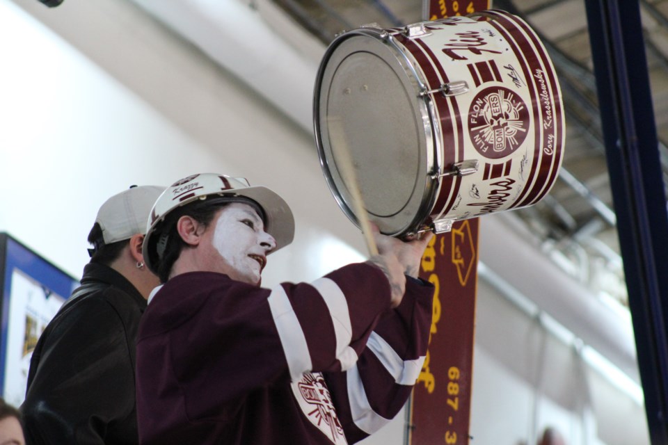 One of the Whitney Forum’s most known figures, Krazy
Krazz and his drum have showed up at the rink during
the team’s playoff games, banging his drum in support
of the team.