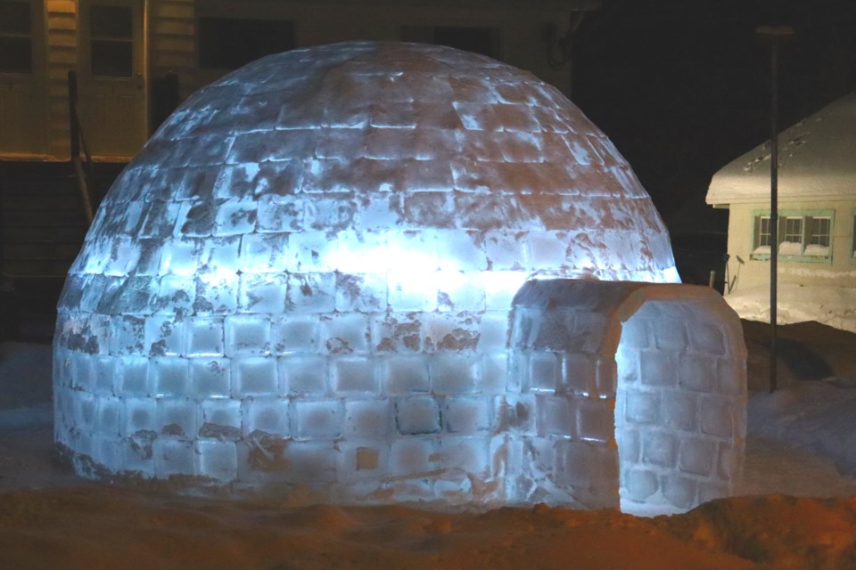 The Creighton Avenue igloo as seen from outside - 14 feet in diameter, it is big enough to seat 10 people comfortably.