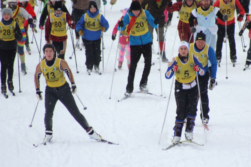 Skiers set off during the mass start of the 2020 edition of the Val and Ivor Hedman Centaloppet. The last event of its kind to be held, the Centaloppet will return to the Flin Flon Ski Club March 5.