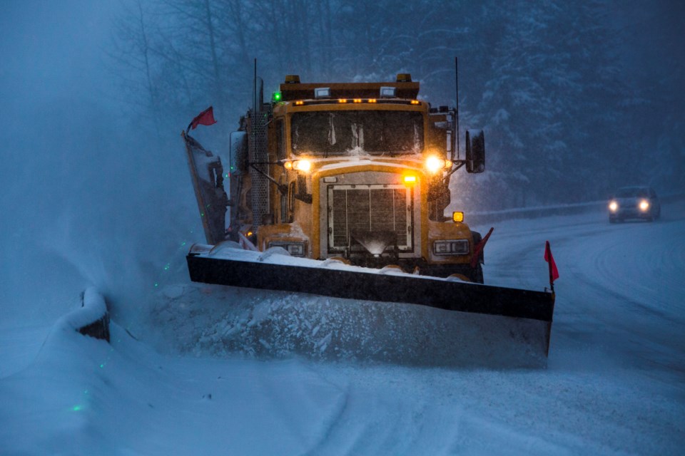 A snowplow in operation.