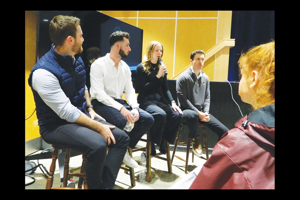 From left: A panel of former Madison High School standout athletes – Jack Traxler, Nick Dorka, Katie Kerrigan and Trey Ramsey – discussed their athletic experiences. 