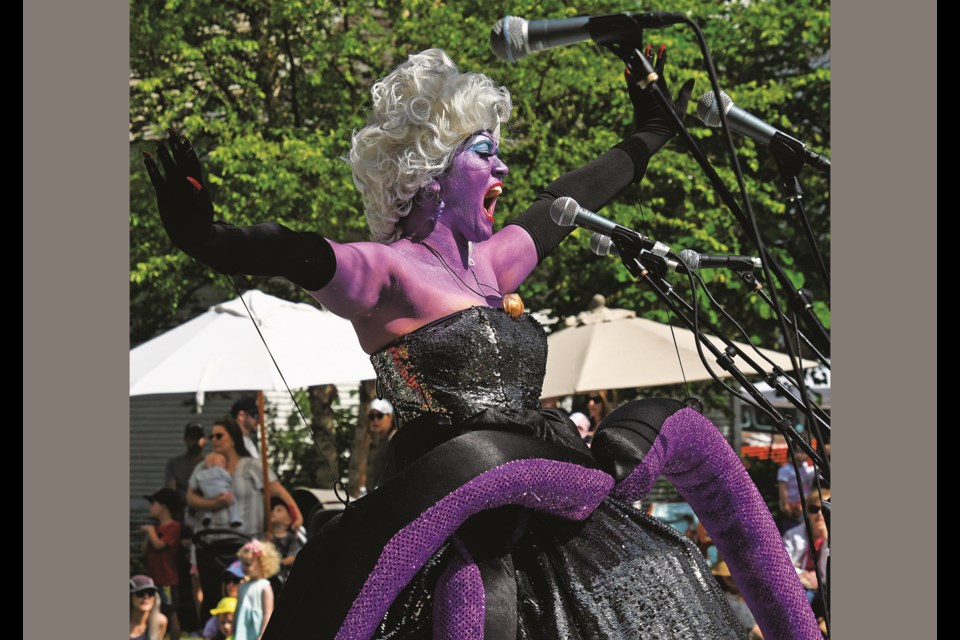 Sara Porjosh plays the evil Sea Witch in a Vienna Singing Princesses performance on May 27, 2023, at the Town Green's stage during ViVa! Vienna! 