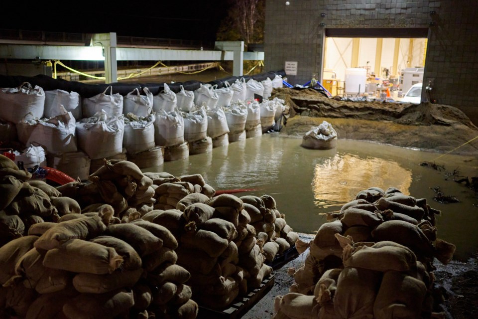 Volunteers helped sandbag the Barrowtown pump station to prevent it from flooding. 