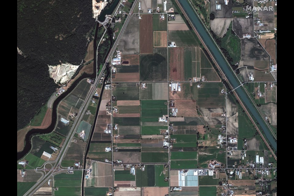 BEFORE: Fields and farms in the Sumas Prairie region before the floods.