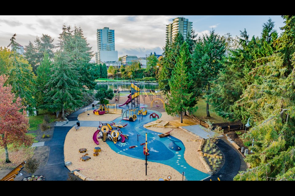 Maffeo Sutton Park playground in Nanaimo used recycled tires to create the new rubberized surface. 