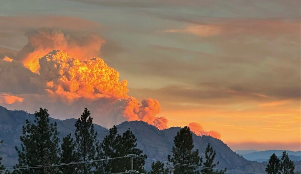 A large plume rises above a wildfire 85 kilometres from Kelowna, B.C.