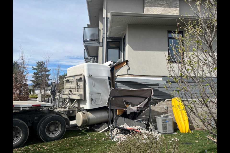 A semi truck crashed into a townhouse in Kelowna on Tuesday.