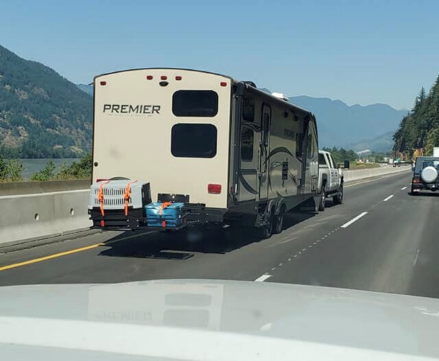 Lisa Bohn captured this photo of a motorhome with a dog crate attached, near the Hope Scales.