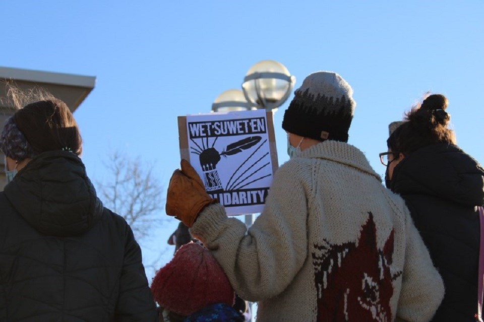 Supporters gathered at the Prince George Courthouse during the bail hearings on Nov. 22, 2021 for the people arrested while opposing the Coastal GasLink pipeline.