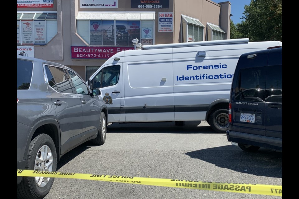 A forensic ID truck on scene in Surrey, B.C.