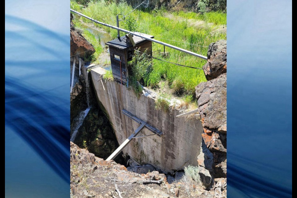 This dam was built illegally on Cherry Creek by then-Highways Minister Phil Gaglardi in 1967. The following year, it was deemed hazardous and the sluice gate was ordered to remain open. The buildup of sediment over time means water now flows over the dam.