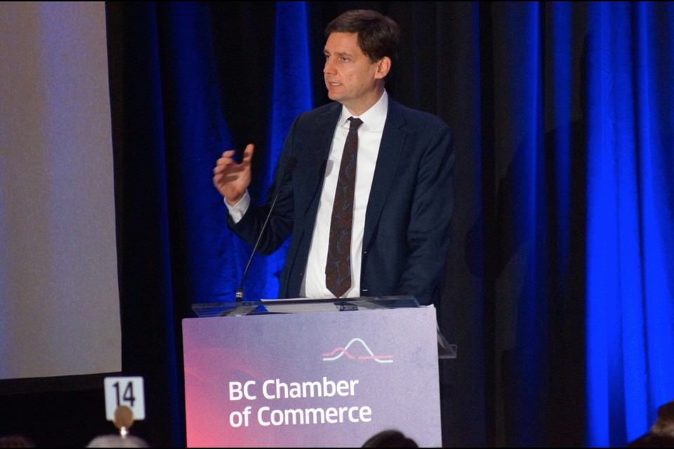 B.C. Premier David Eby on Dec.7, 2023 at the BC Chamber of Commerce annual luncheon inside the Fairmont Waterfront Hotel in downtown Vancouver.
