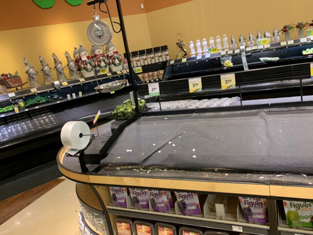 Grocery store shelves in the Thompson-Okanagan area are emptying as people resort to panic buying.