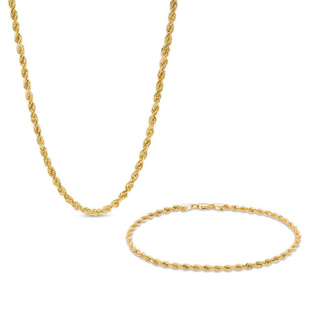 Gold rope necklace.