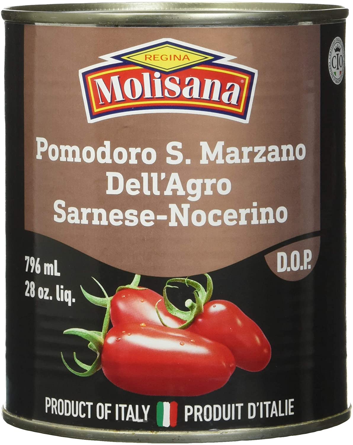 San Marzano tomatoes with DOP seal.