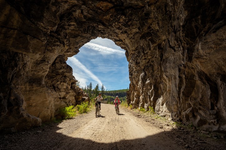 Two cyclists at the Myra Trestles in Kelowna, B.C.