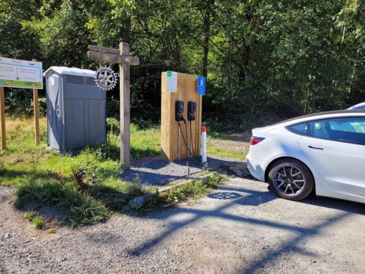 Bowen Island recently had two FLO chargers installed in its library parking lot to encourage its growing EV population. | Bowen Island Municipality