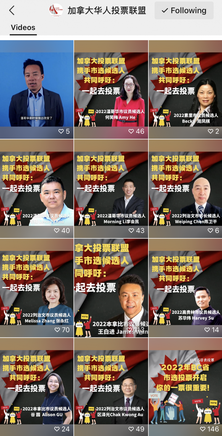 Image of CCSPE's WeChat group with various municipal candidates' pictures. CCSPE WeChat