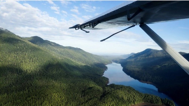 Andrea Reid flies over Work Channel on her way to Khutzeymateen Inlet. Andrea Reid