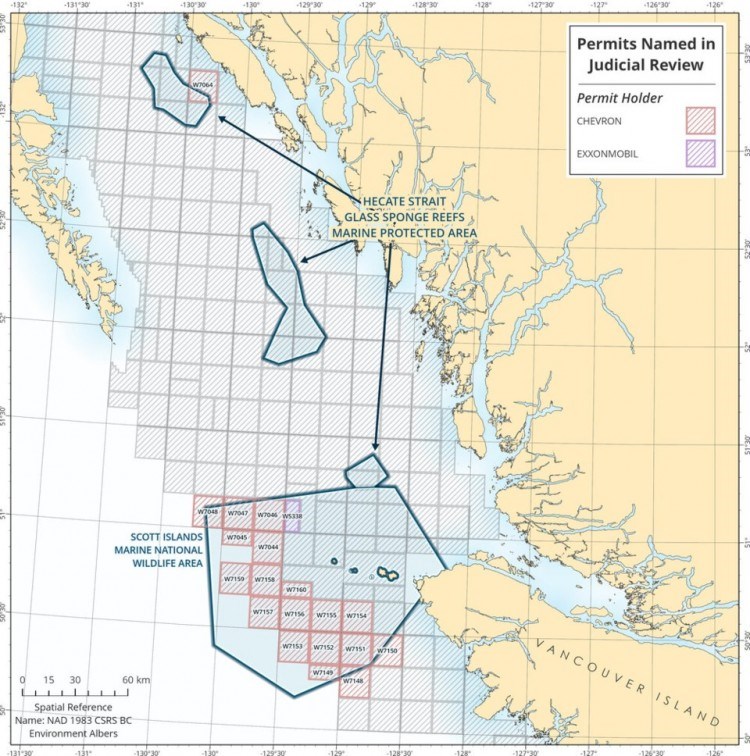 Chevron and ExxonMobil's oil and gas exploration permits cover 5,840 square kilometres of the Hecate Strait Glass Sponge Reefs Marine Protected Area and the Scott Islands Marine National Wildlife Area - WWF Canada