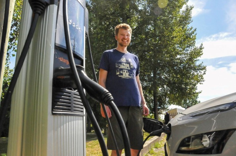 Richmond's Tristan Martin-Jones says charging his EV requires a different mindset — instead of filling up an empty tank, he's always just topping off the battery, a little at a time. STEFAN LABBÉ/GLACIER MEDIA