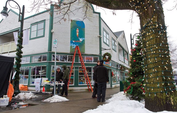 Hallmark turned a section of Ladner Village into a snowy Christmas scene Monday as it filmed 12 Days starring Catherine Bell and Eric Close. The made-for-TV movie continued filming Tuesday along 48th Avenue.