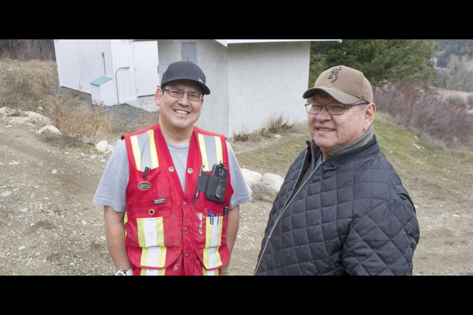 Warren Brown, operations and maintenance manager for the Lytton First Nation (left), and Jim Brown, his uncle and the former manager, at the Nickeyeah mobile water treatment plant.