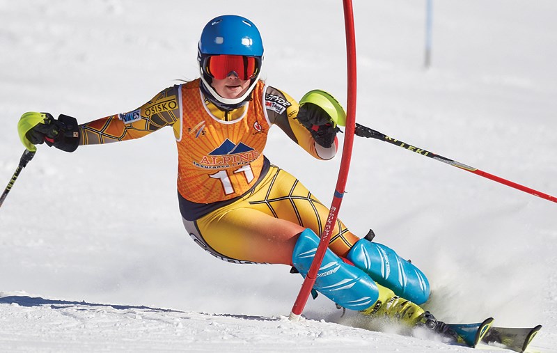 Frances MacDonald carves a turn during the 2017 U19 Canadian National Alpine Championships held earlier this month at Alberta's Nakiska Ski Resort. MacDonald won the women's U19 slalom title. photo Derek Trussler