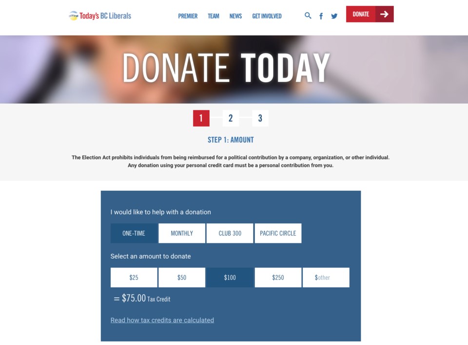 B.C. Liberals donation website
