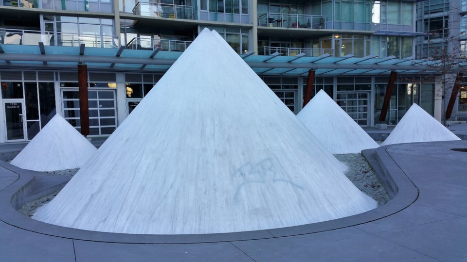 Michael Geller says it didn't take long for these cones of salt to attract graffiti and debris aroun