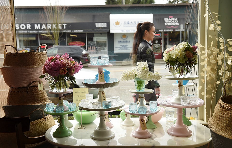 A window display at Quince Fine Florals on MacKenzie Street. Photo Dan Toulgoet