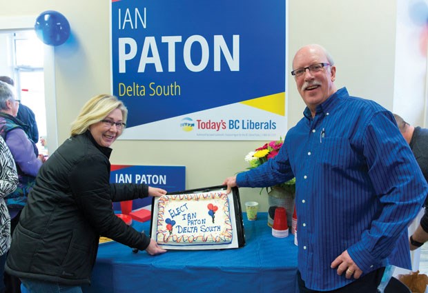 Environment Minister Mary Polak helps Delta South Liberal candidate Ian Paton open his campaign office on 56th Street in Tsawwassen Saturday. Polak is one of several cabinet ministers to visit the riding as Education Minister Mike Bernier and Transportation Minister Todd Stone will be making separate appearances in Delta South today, while Finance Minister Mike de Jong was in town earlier this month to discuss the budget.