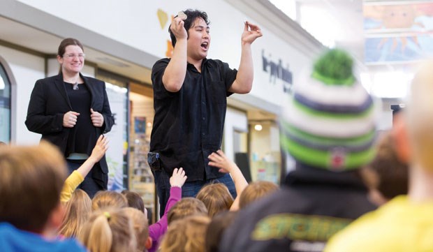 Magicians Care Elise (left) and Jordan Vo entertained kids at the Tsawwassen Town Centre Mall last Wednesday afternoon. The mall hosted free drop-in activities every weekday during Spring Break.