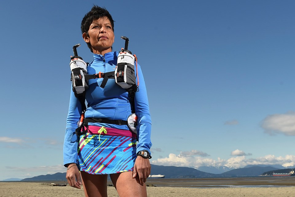 At 59 years of age, Pushpa Chandra could be the oldest Canadian woman to complete the famously difficult Marathon Des Sables, which begins in the Sahara Desert in the south of Morocco April 9, 2017. Photo Dan Toulgoet