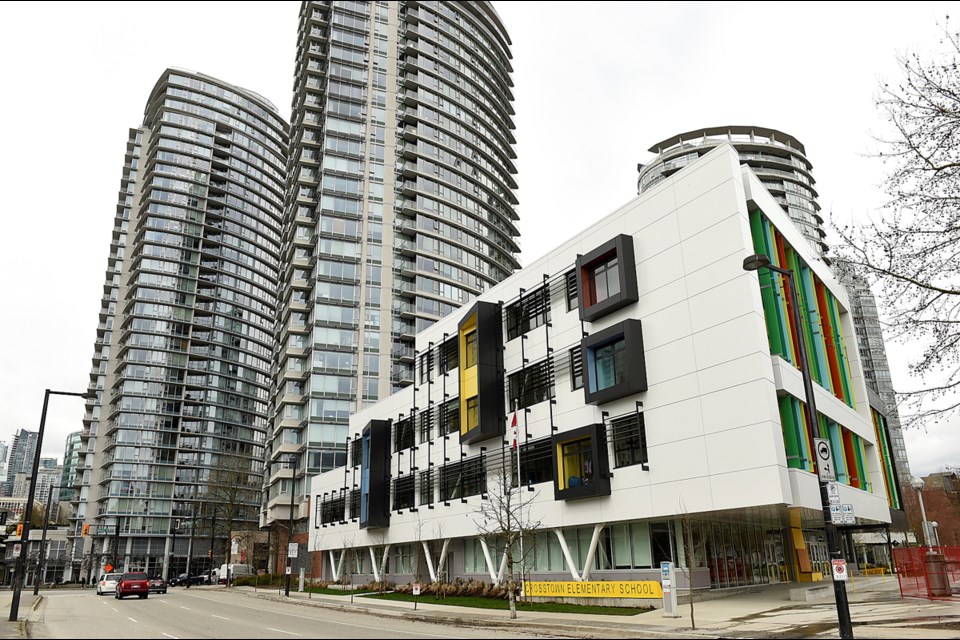 Crosstown elementary opened to students March 27. Located on a downtown lot, the uniquely urban school stops at the sidewalk, but has two rooftops classrooms, including a stage open to the elements. Photo Dan Toulgoet