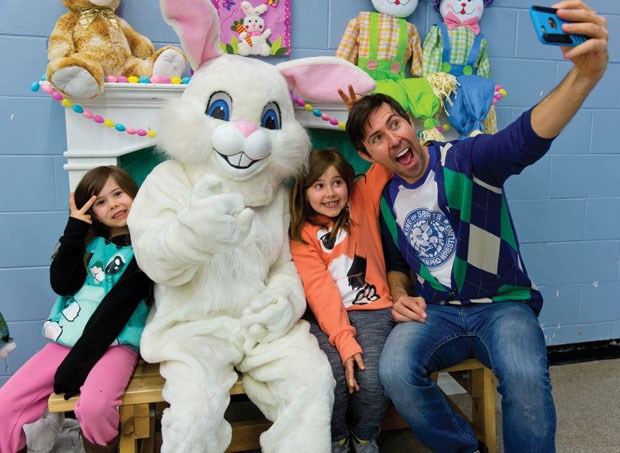Broadcaster James Cybulski and family take a selfie with the Easter Bunny during a Corporation of Delta-hosted breakfast last Saturday at the South Delta Recreation Centre.