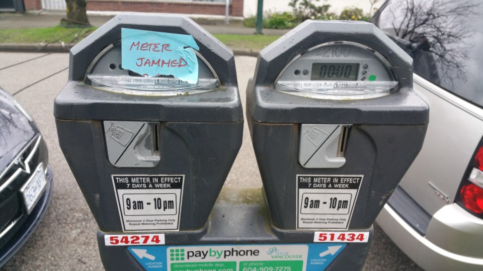 Columnist Michael Geller is annoyed by jammed and malfunctioning parking meters. Photo Michael Gelle