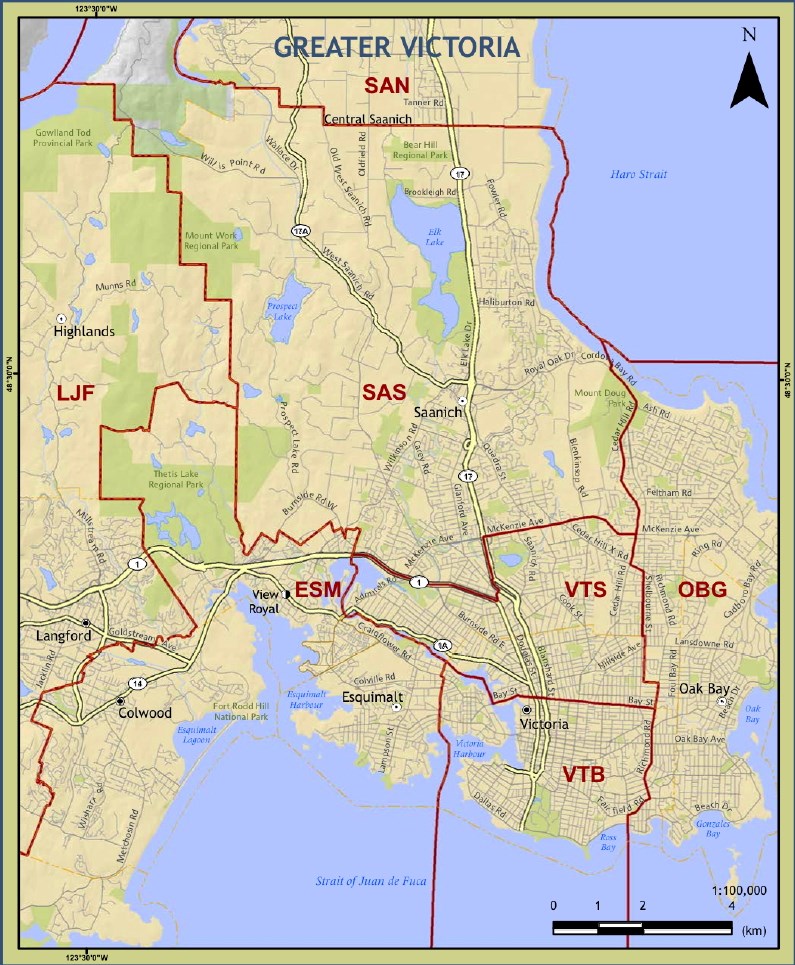 Map - Greater Victoria electoral districts