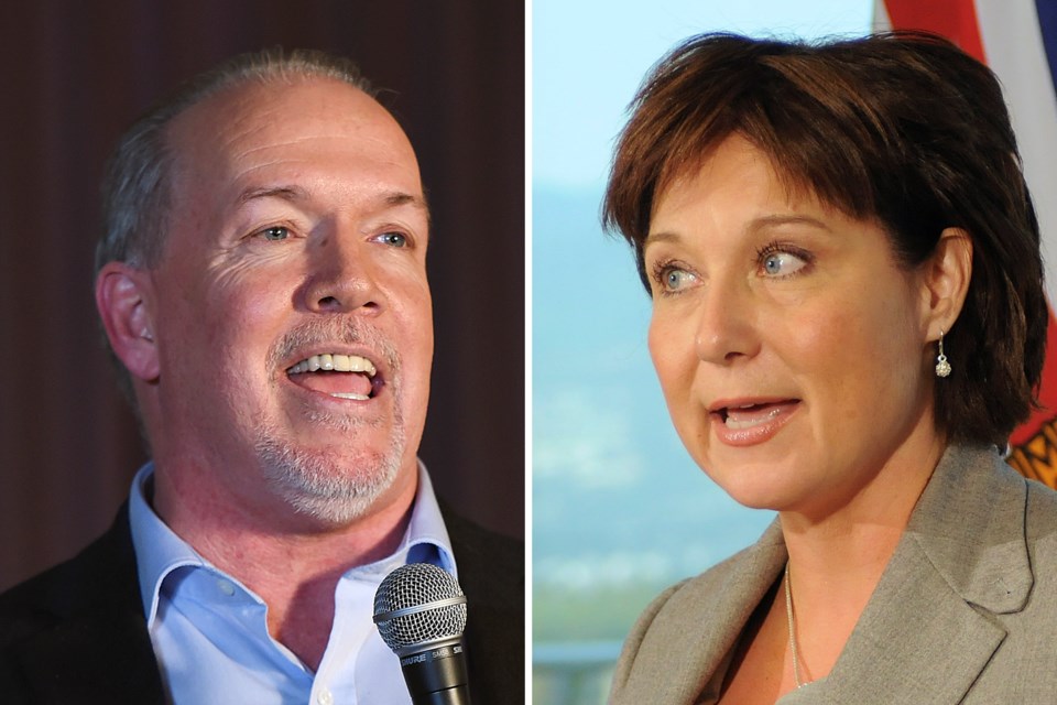 NDP leader John Horgan and the Liberal Party's Christy Clark. Photo Dan Toulgoet