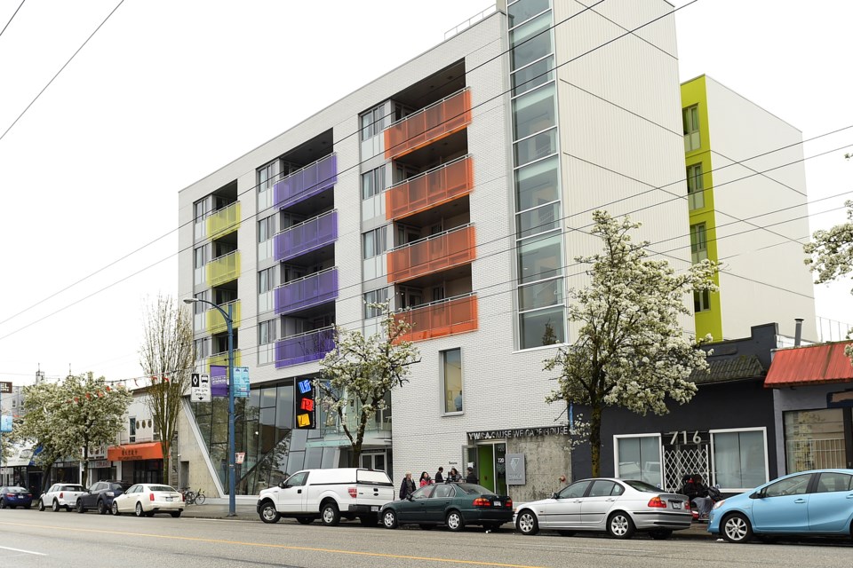 A long-awaited new library and social housing complex was officially opened in Strathcona Wednesday. It's on East Hastings near Heatley. Photo Dan Toulgoet