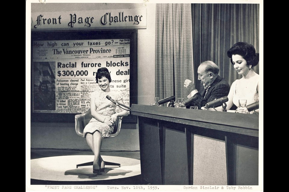 Waffle House founder Susan Chew appears on the CBC’s Front Page Challenge in Toronto. Also pictured are panelists Gordon Sinclair and Toby Robins.