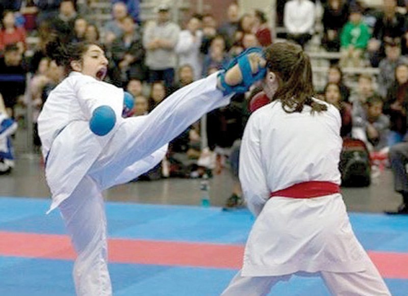 Parvin Mayan gets her kicks on her way to gold at the Canadian National Karate Championships. photo supplied