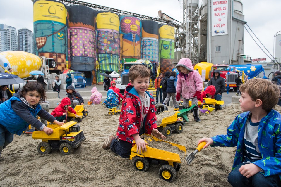 The giant sandbox set-up in the plant yard was a big hit with the kids all day Saturday for Ocean Concrete’s 19th annual open house at Granville Island. Photo: Rebecca Blissett