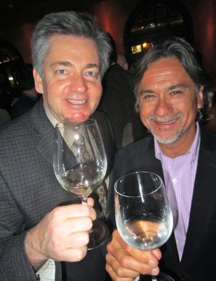 Vancouver International Playhouse Wine Festival director Harry Hertscheg toasted Emiliana winemaker Alvaro Espinoza's winning organic and biodynamic Chilean wines at a CinCin.