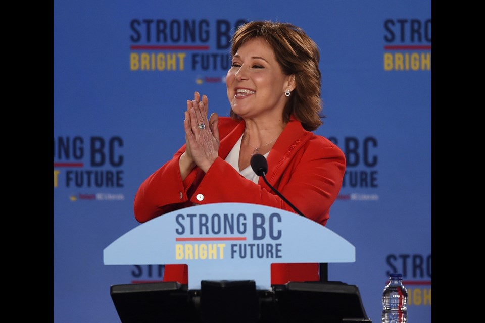 Liberal leader Christy Clark speaks to supporters election night. Photo Dan Toulgoet